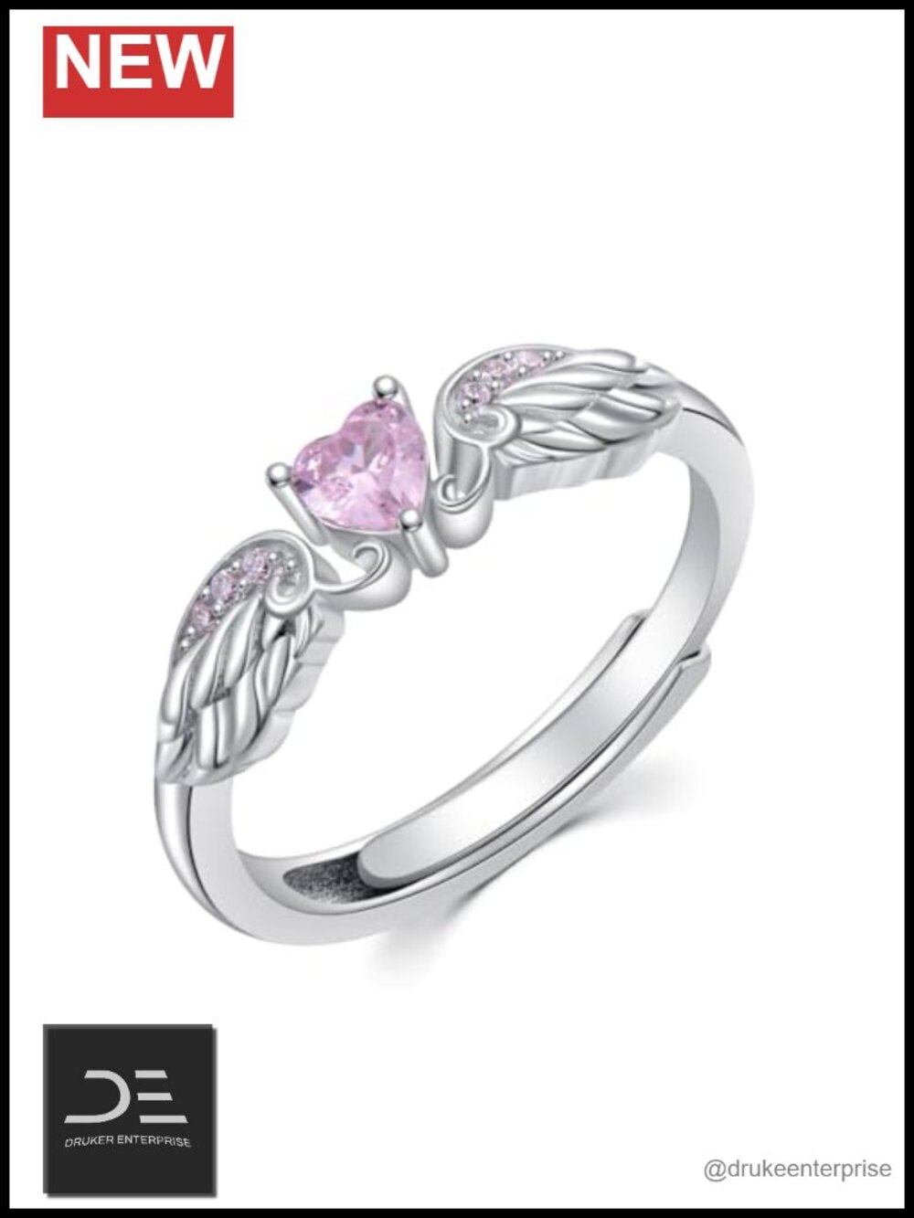 925 Sterling Silver Angel Wing Heart Promise Ring Adjustable Size 7